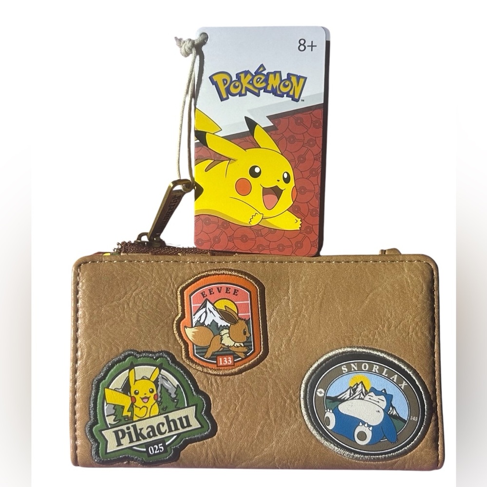 Loungefly Pokémon Patch Wallet - Brown Pikachu, Eevee & Snorlax Patches NWT